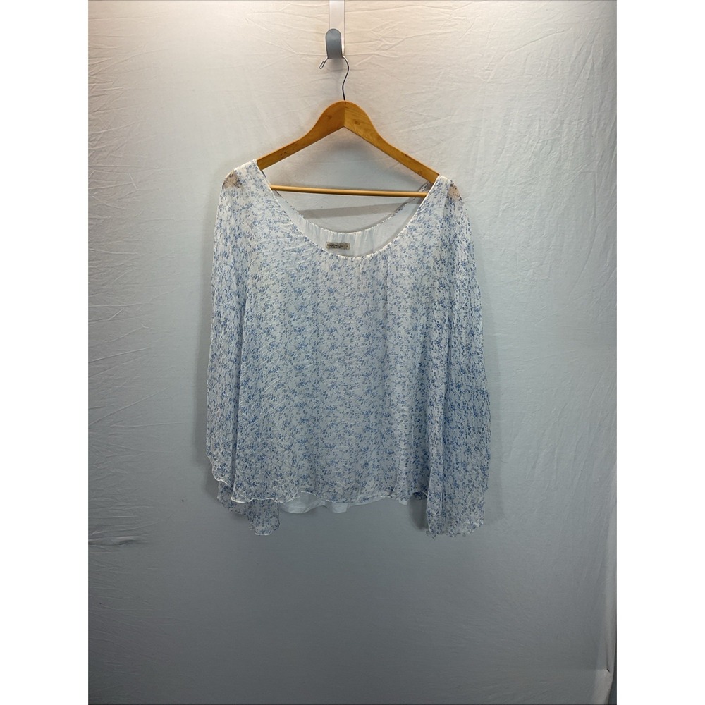 Marina Gigli Silk Overlay top made in Italy Size S White Blue Floral Airy Breezy